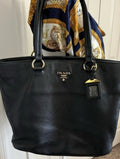 Prada Black Leather Tote with Gold-Tone Logo