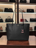kate spade Black Leather Tote with Pink Charm Accent