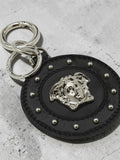 Authentic Versace Black Leather Medusa Stud Key Holder with Silver Hardware