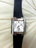 Christian Dior Silver-Tone Crystal Accent Watch with Black Strap