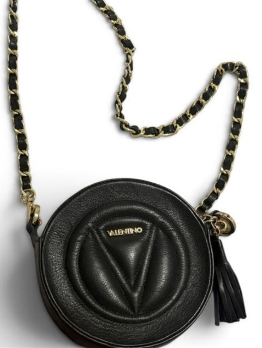 Valentino by Mario Valentino Quilted V Logo Round Crossbody with Gold Chain