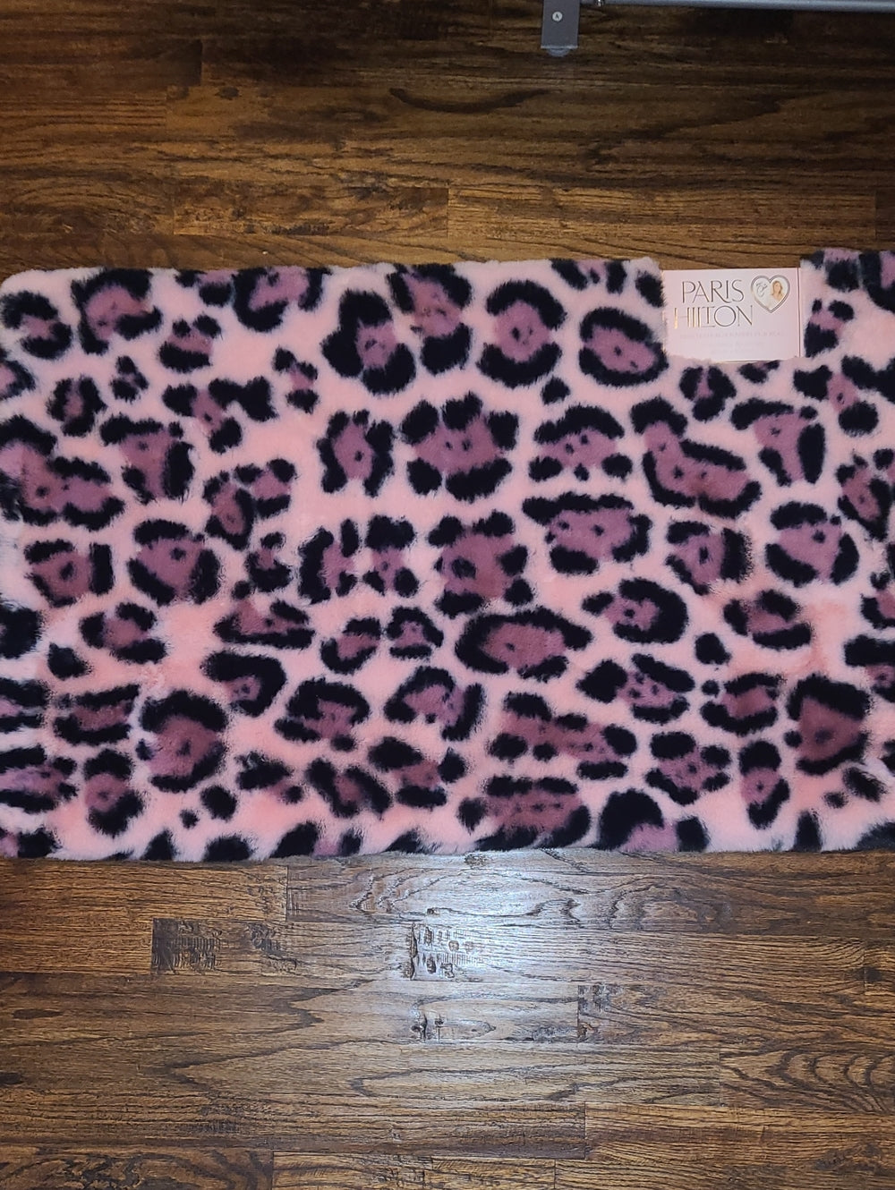 Paris Hilton Pink & Black Leopard Faux Fur Rug - 24x40"